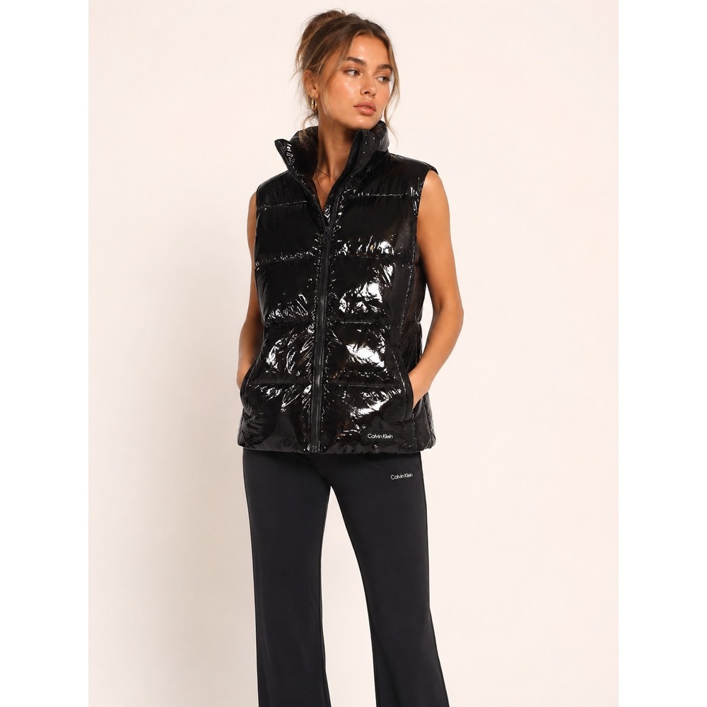 Calvin Klein Performance Shiny Black Puffer‎ Vest Women's Medium Water Repellent